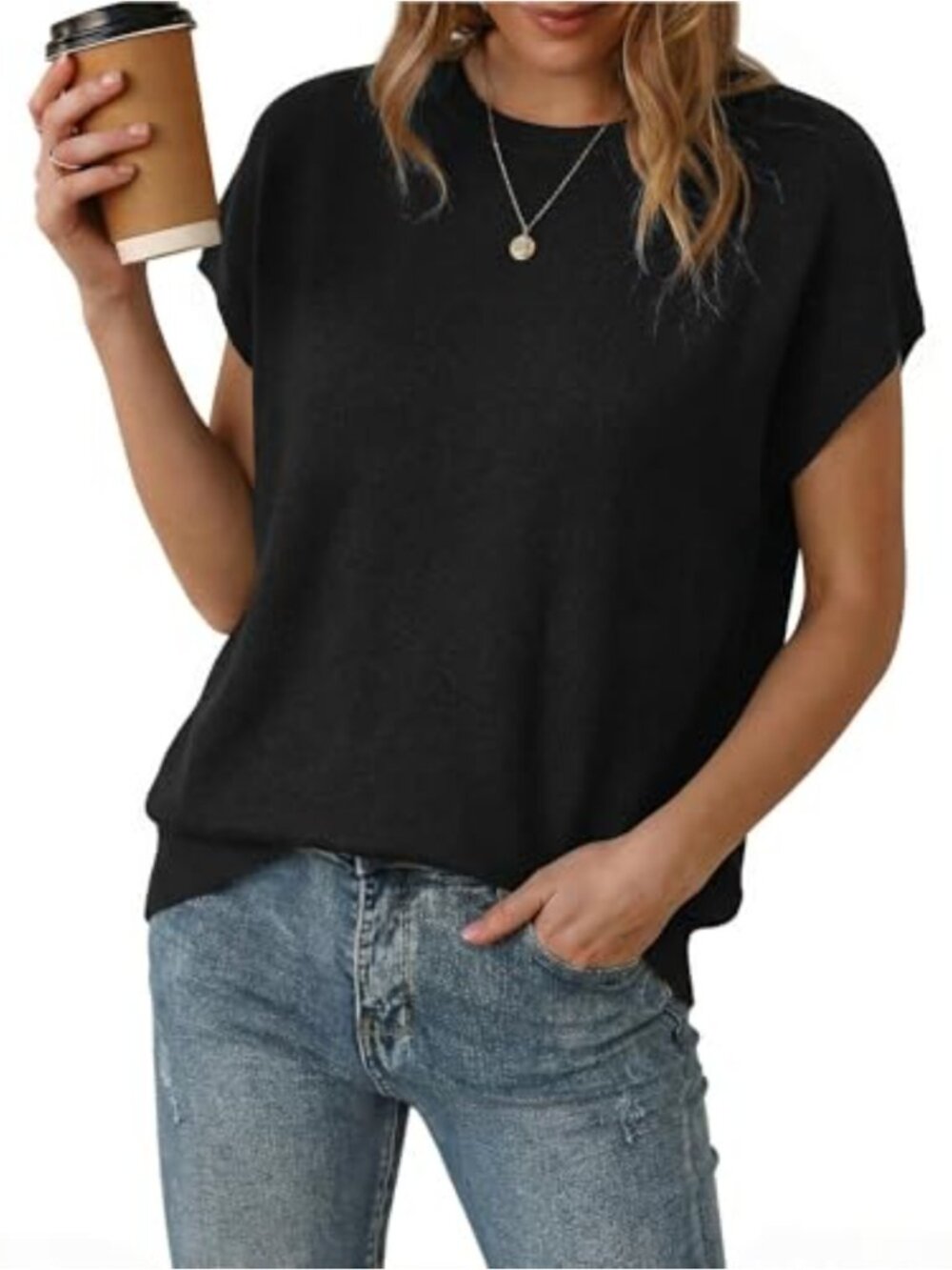 Wool Blend Oversized Batwing Sleeve Crew Neck Pullover Sweater
